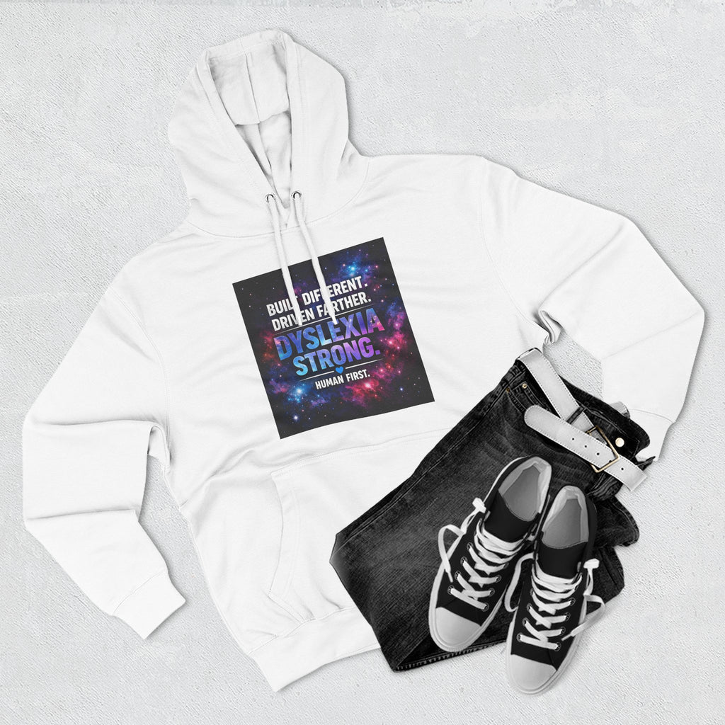 Dyslexia Strong Galaxy Hoodie — Built Different, Driven Farther Inspirational Pullover