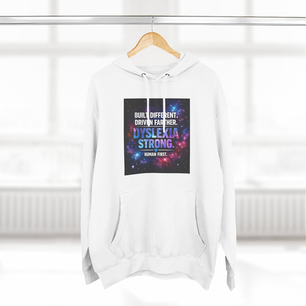 Dyslexia Strong Galaxy Hoodie — Built Different, Driven Farther Inspirational Pullover