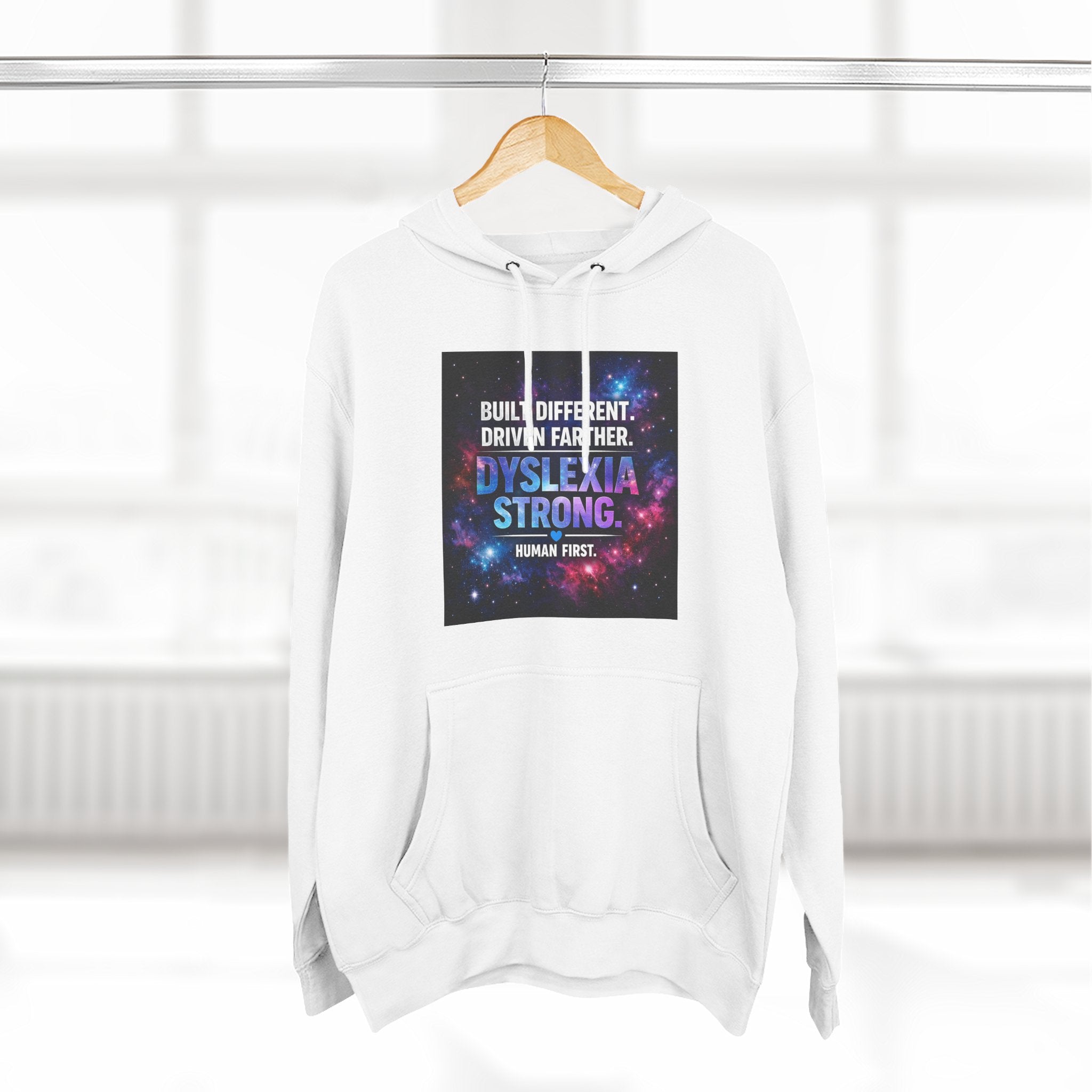 Dyslexia Strong Galaxy Hoodie — Built Different, Driven Farther Inspirational Pullover