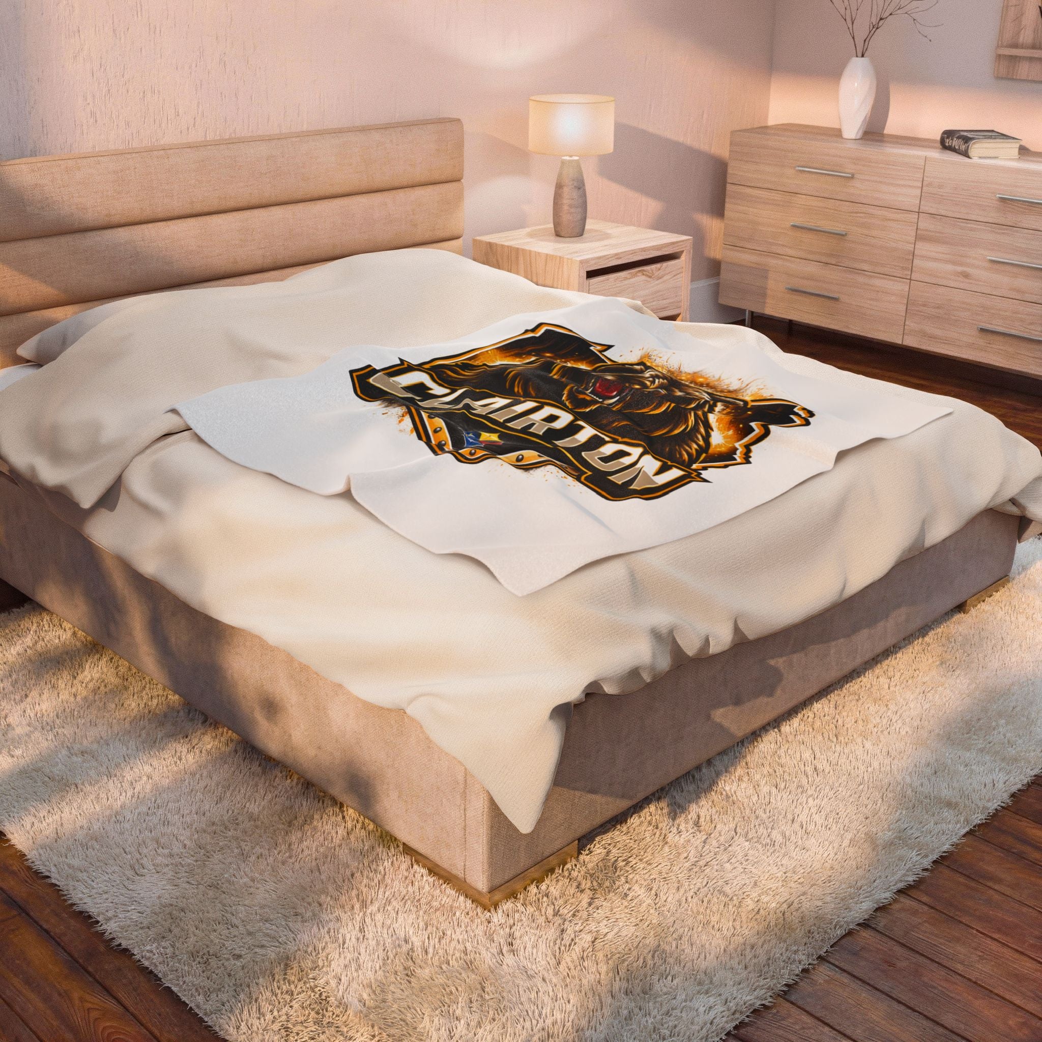 Clairton Roaring Bear Velveteen Blanket — Soft Plush Team Mascot Throw