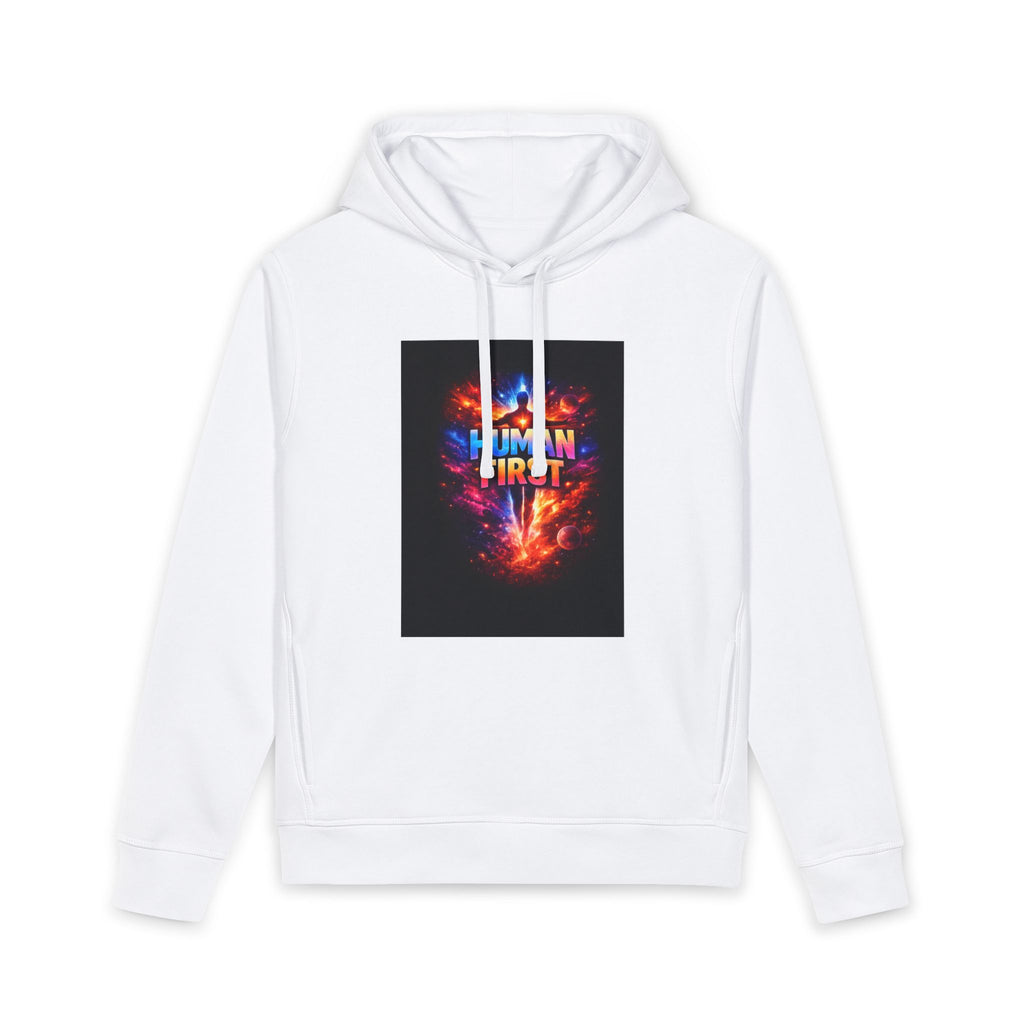 Cosmic Unity Hoodie — "Here For All Of Us" Graphic Organic Hoodie