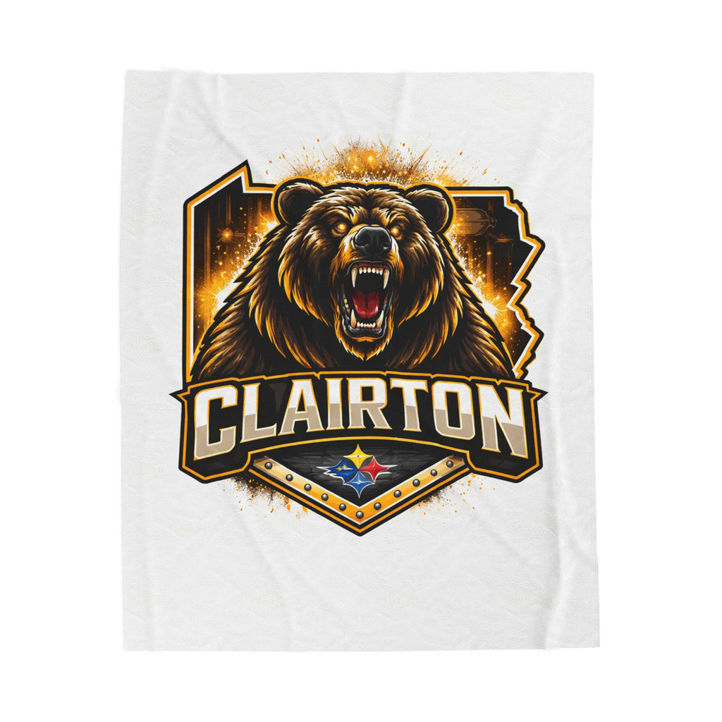Clairton Roaring Bear Velveteen Blanket — Soft Plush Team Mascot Throw