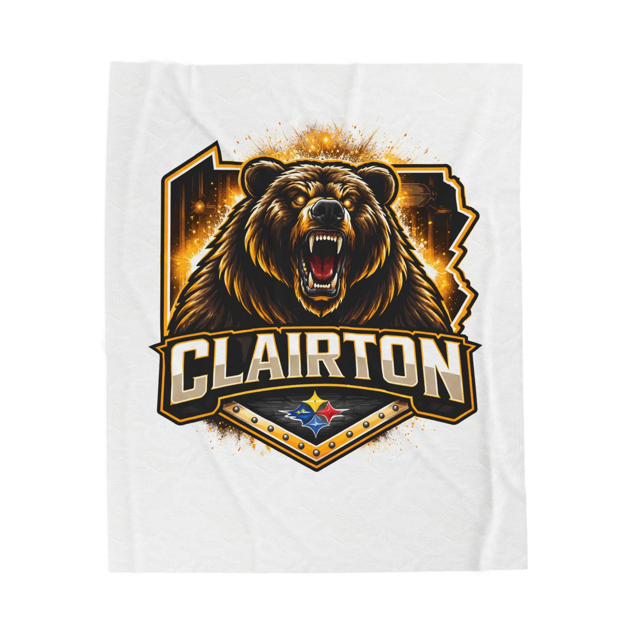 Clairton Roaring Bear Velveteen Blanket — Soft Plush Team Mascot Throw