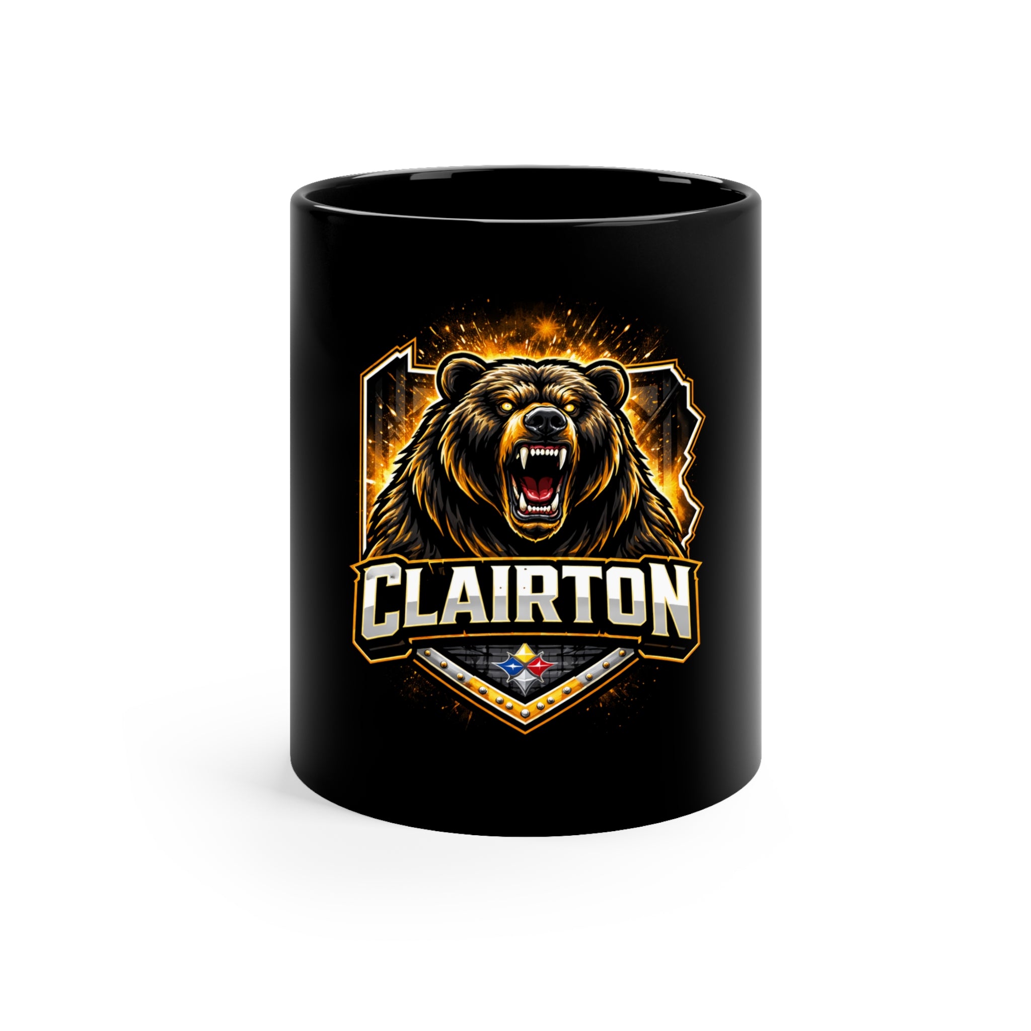 Clairton Roaring Bear Black Coffee Mug — 11oz Team Mascot Gift