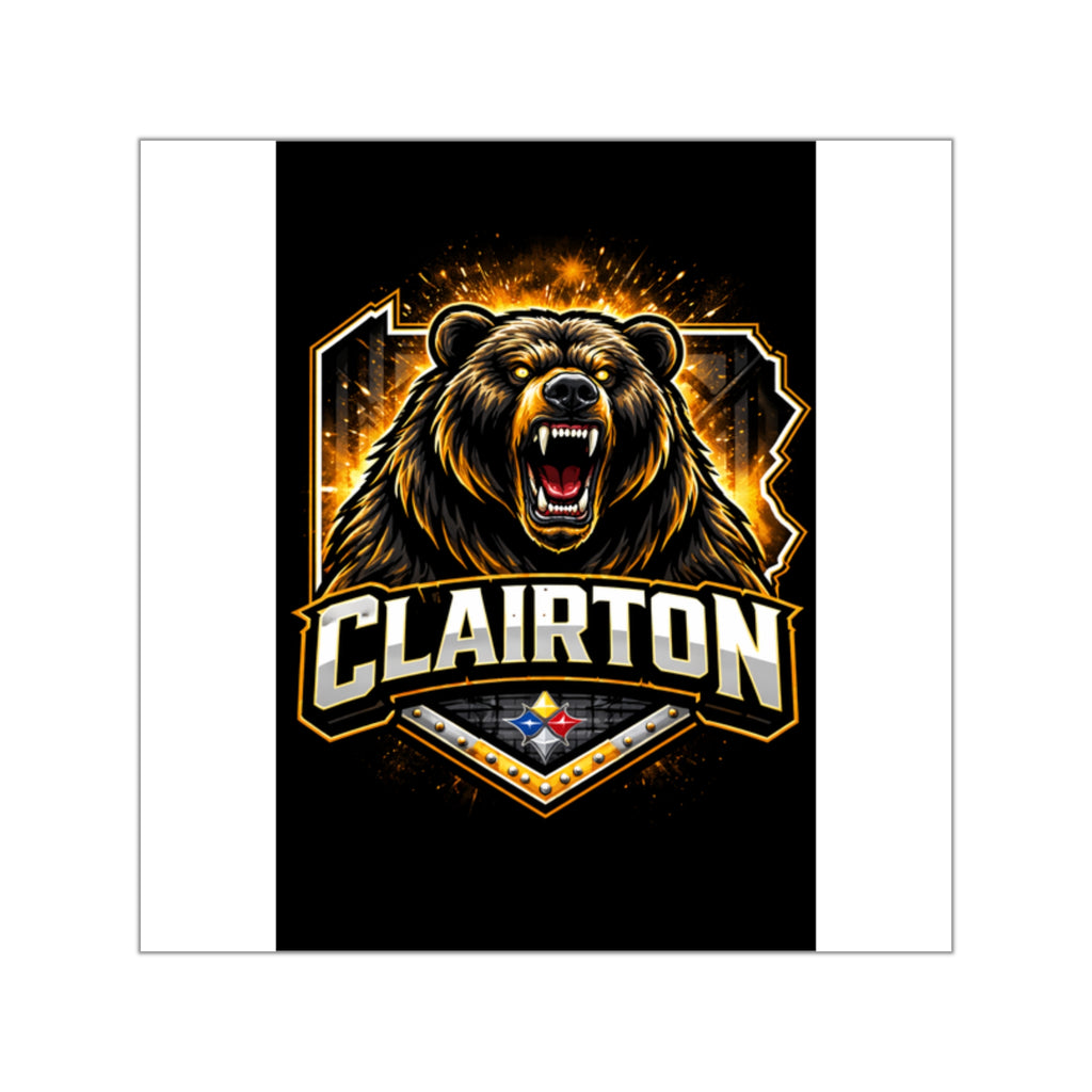 Clairton Roaring Bear Square Vinyl Sticker — Fierce Mascot Logo