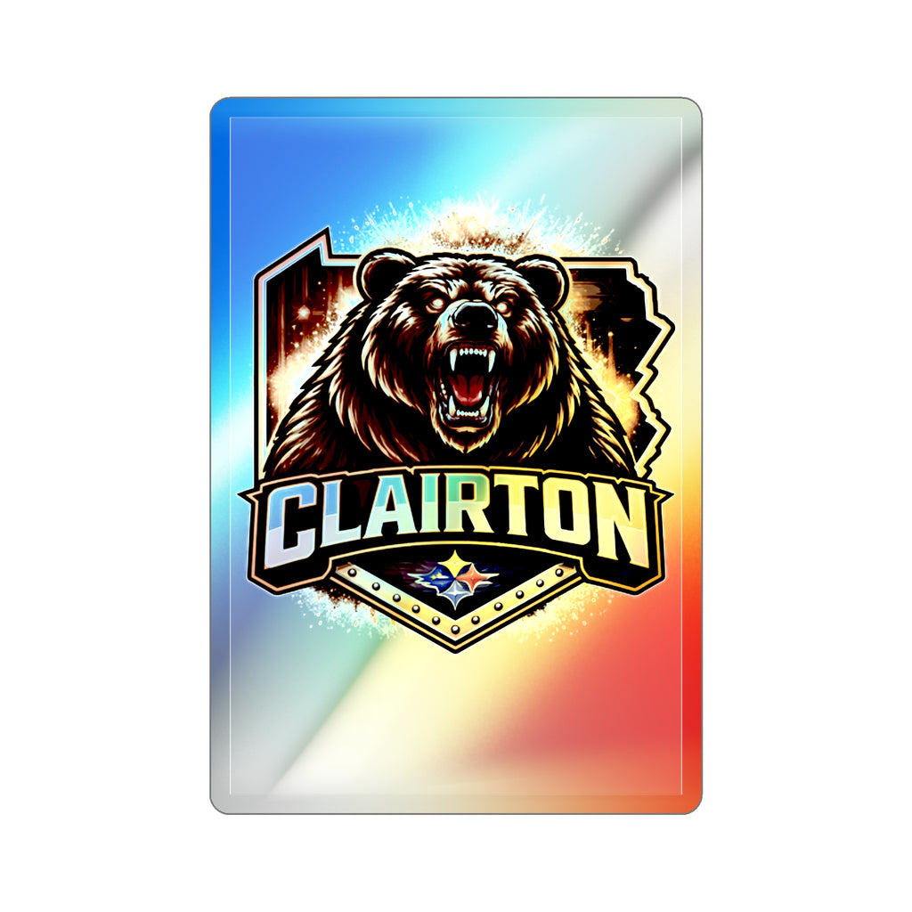 Holographic Die-Cut Bear Logo Sticker – Clairton Team Emblem